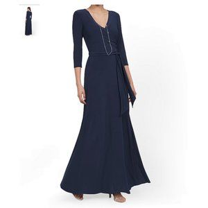 3/4 Sleeve Tie-Front Maxi Dress New York and Company Navy Blue